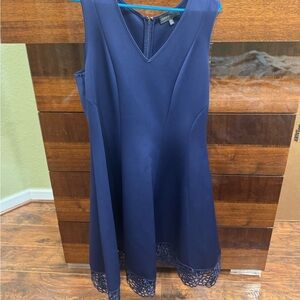 Donna Ricco Navy Sleeveless Scuba Midi Dress with Lace Trim